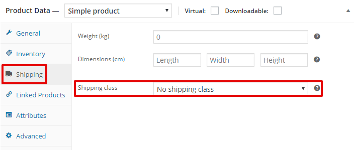 Edit shipping class for product
