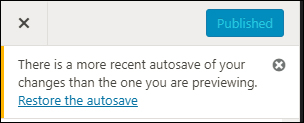 WordPress Autosave notice