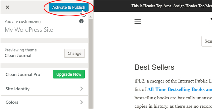 Click 'Activate & Publish' to change your active WordPress theme