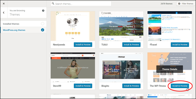 Install & Preview new WordPress themes