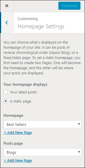 WordPress Theme Customizer - Homepage Settings