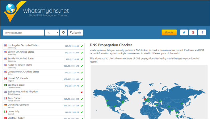 What's My DNS - Global DNS propagation checker tool