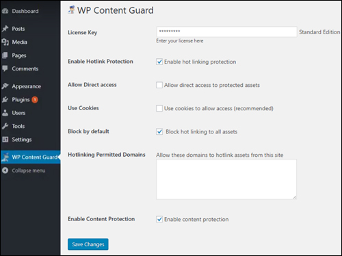 WP Content Guard - Settings Screen