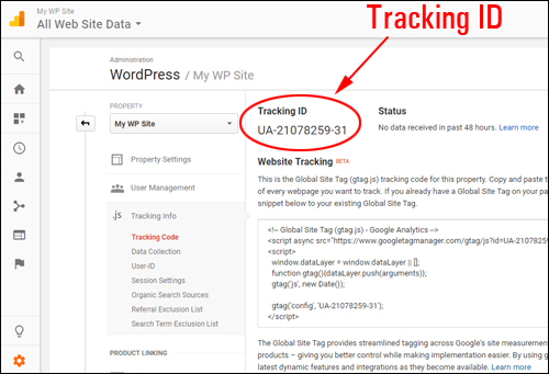 Google Analytics generates a unique Tracking ID for your website