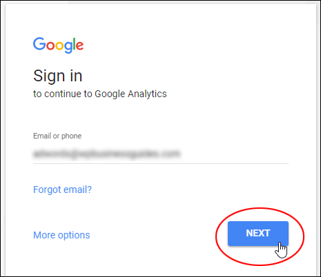 Log into Google Analytics using your Google account details