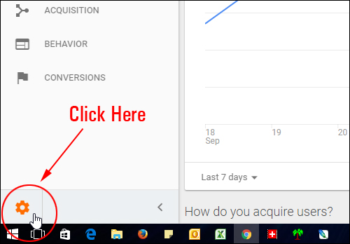 Click to access Google Analytics Admin section