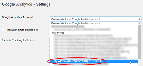 Select the Google Analytics account to link to your site